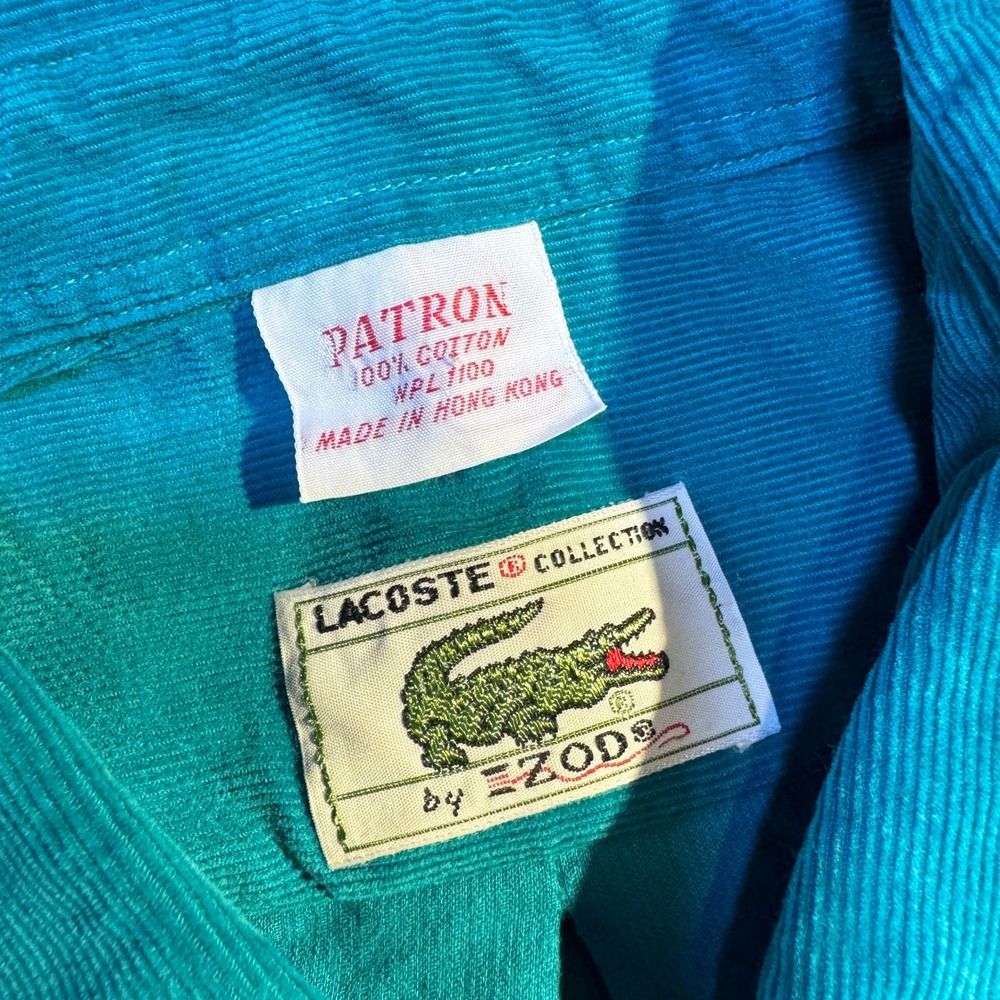 Lacoste by izod Men's Patron Vintage Teal Blue Corduroy Button Down Shirt Size L - Picture 3 of 5